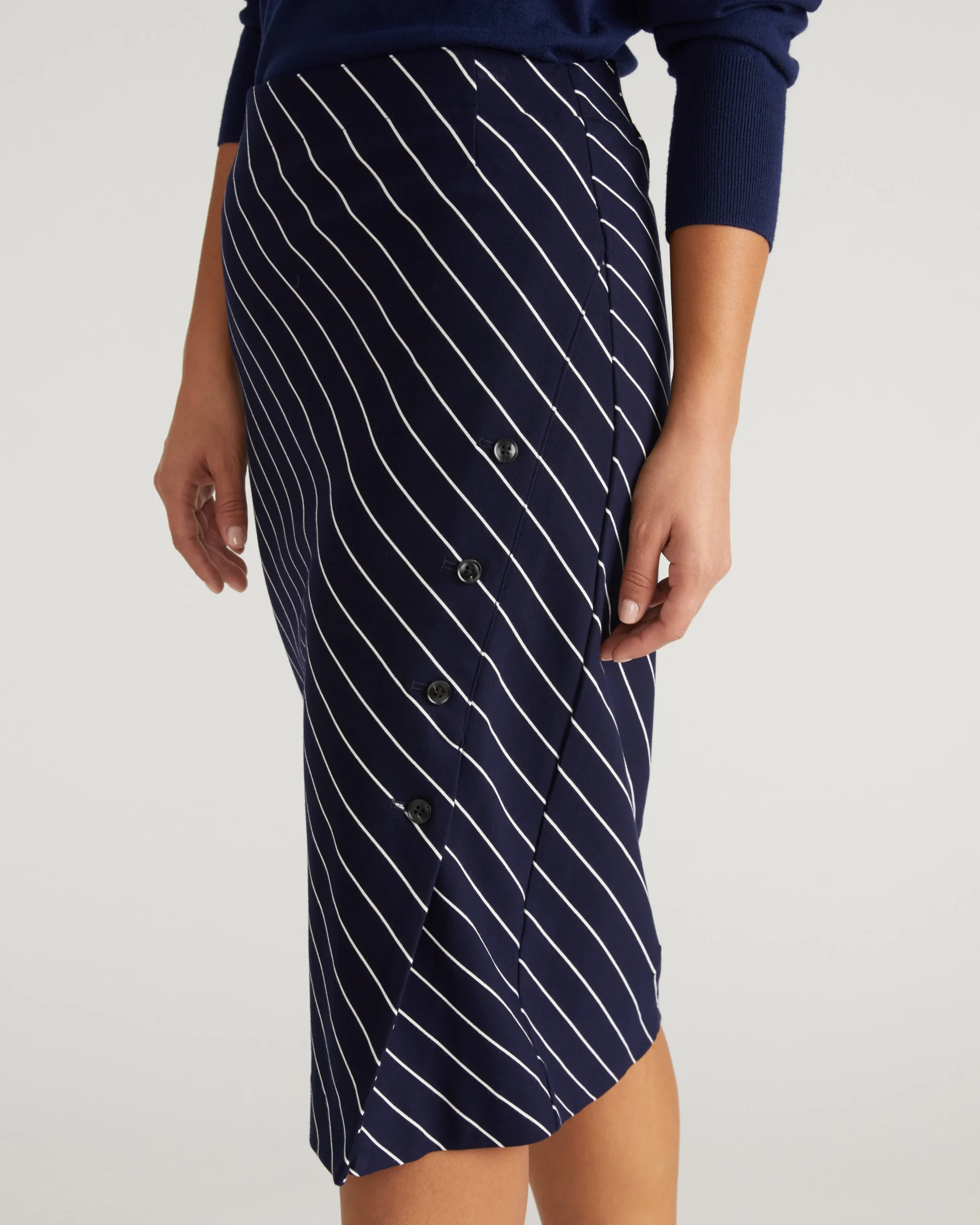 Anya Ponte Skirt Navy Pinstripe