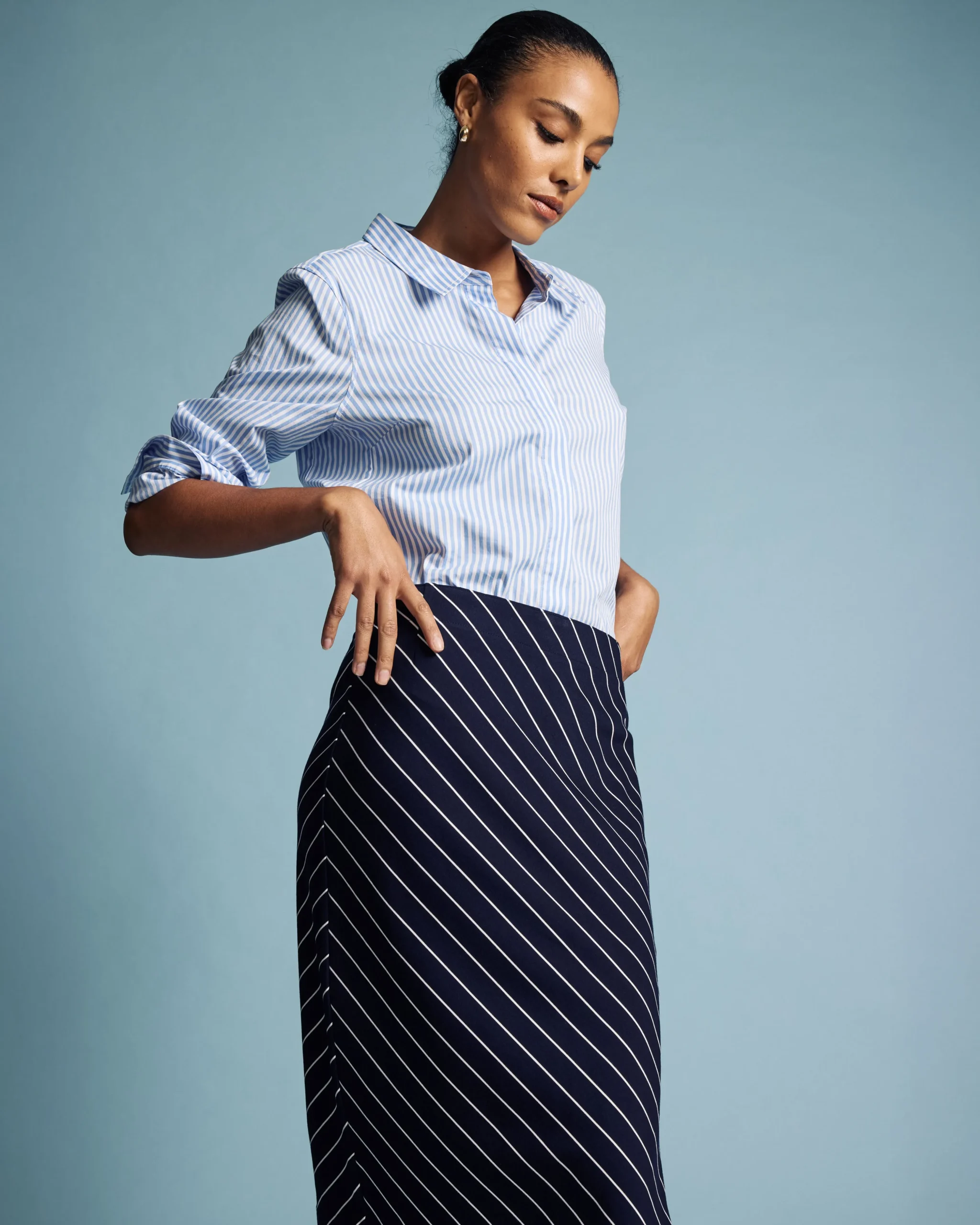Anya Ponte Skirt Navy Pinstripe