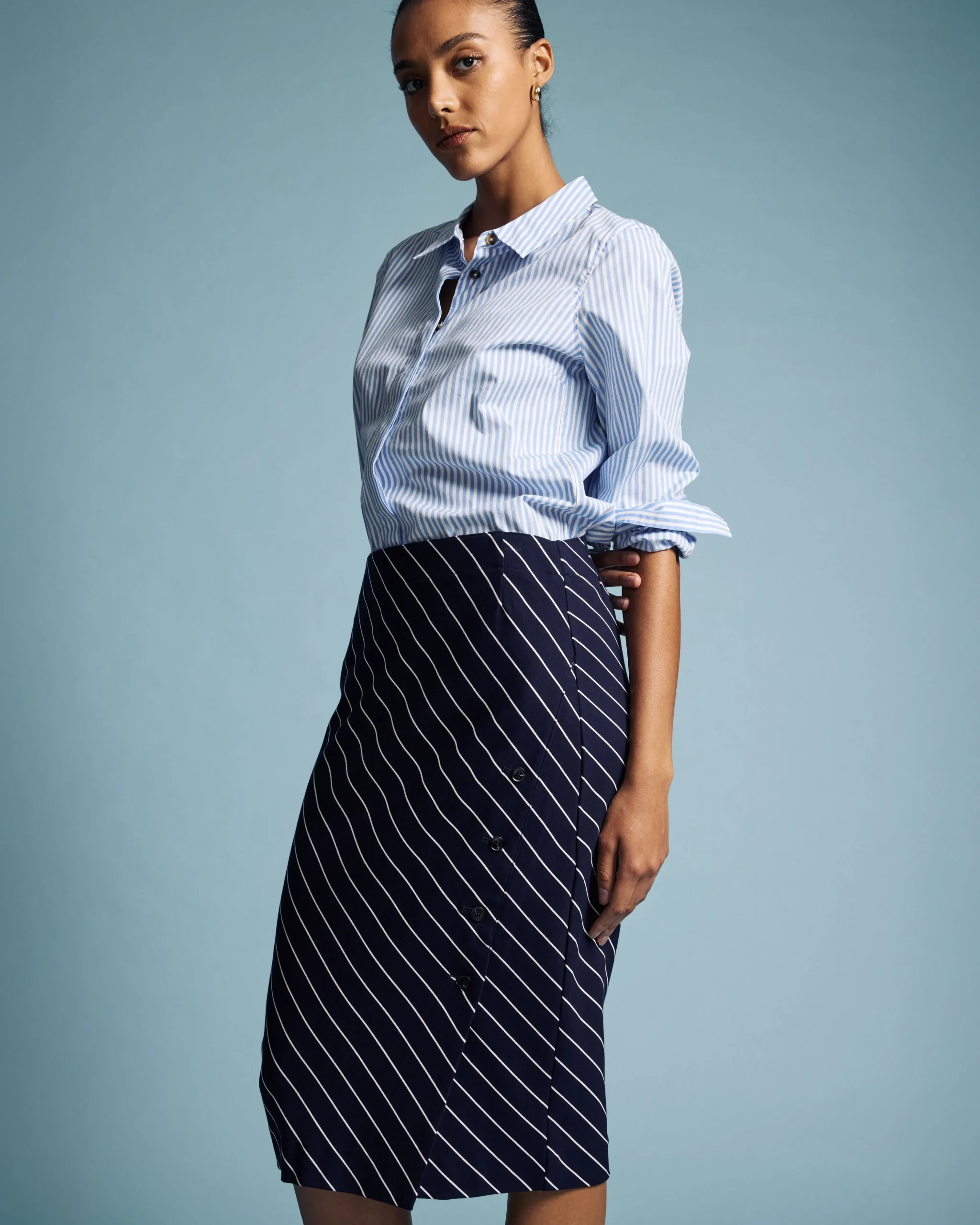 Anya Ponte Skirt Navy Pinstripe