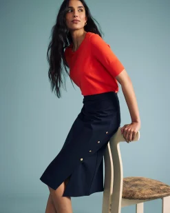 Anya Ponte Skirt Navy with Gold Buttons