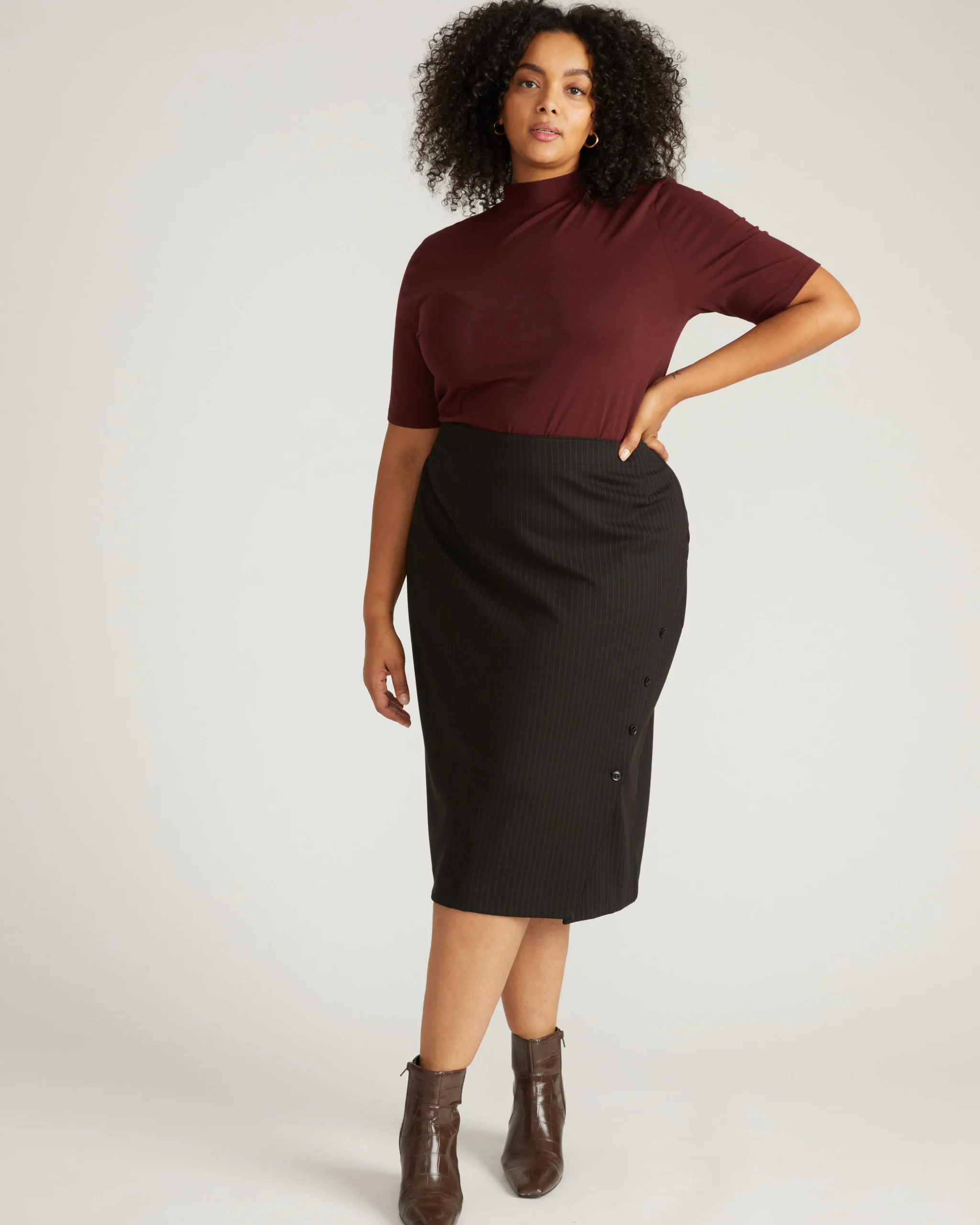 Anya Ponte Skirt Slate Pinstripe