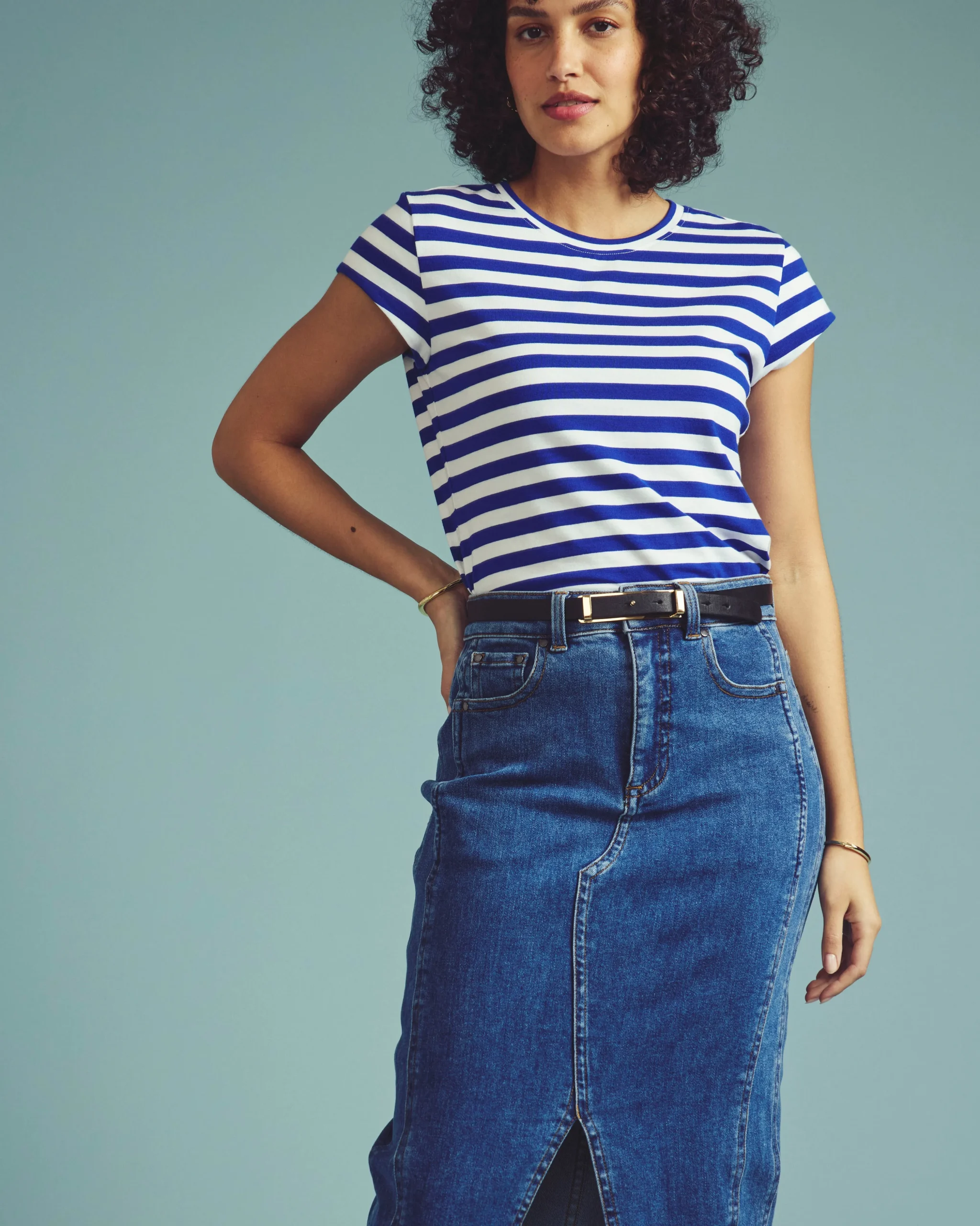 Ashley Cap Sleeve Tee Hammersmith Blue/White Stripe
