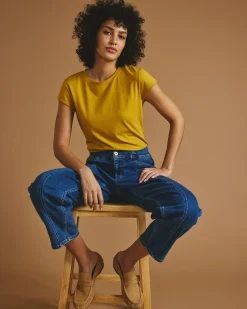 Ashley Cap Sleeve Tee Yellow Ochre