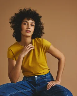 Ashley Cap Sleeve Tee Yellow Ochre