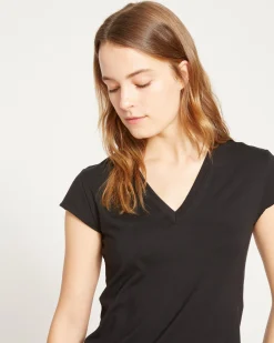Ashley V Neck Cap Sleeve Tee Black