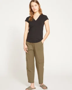Ashley V Neck Cap Sleeve Tee Black