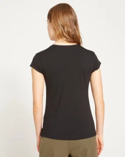 Ashley V Neck Cap Sleeve Tee Black