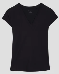 Ashley V Neck Cap Sleeve Tee Black