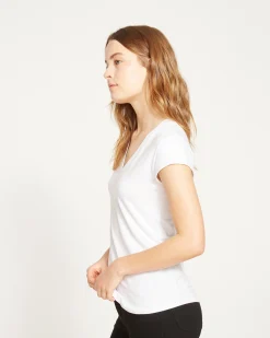 Ashley V Neck Cap Sleeve Tee White