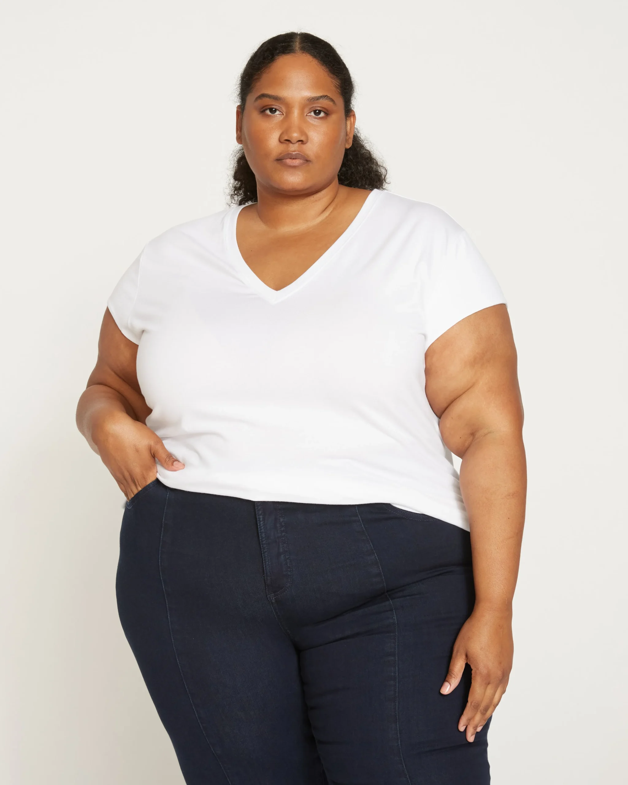Ashley V Neck Cap Sleeve Tee White