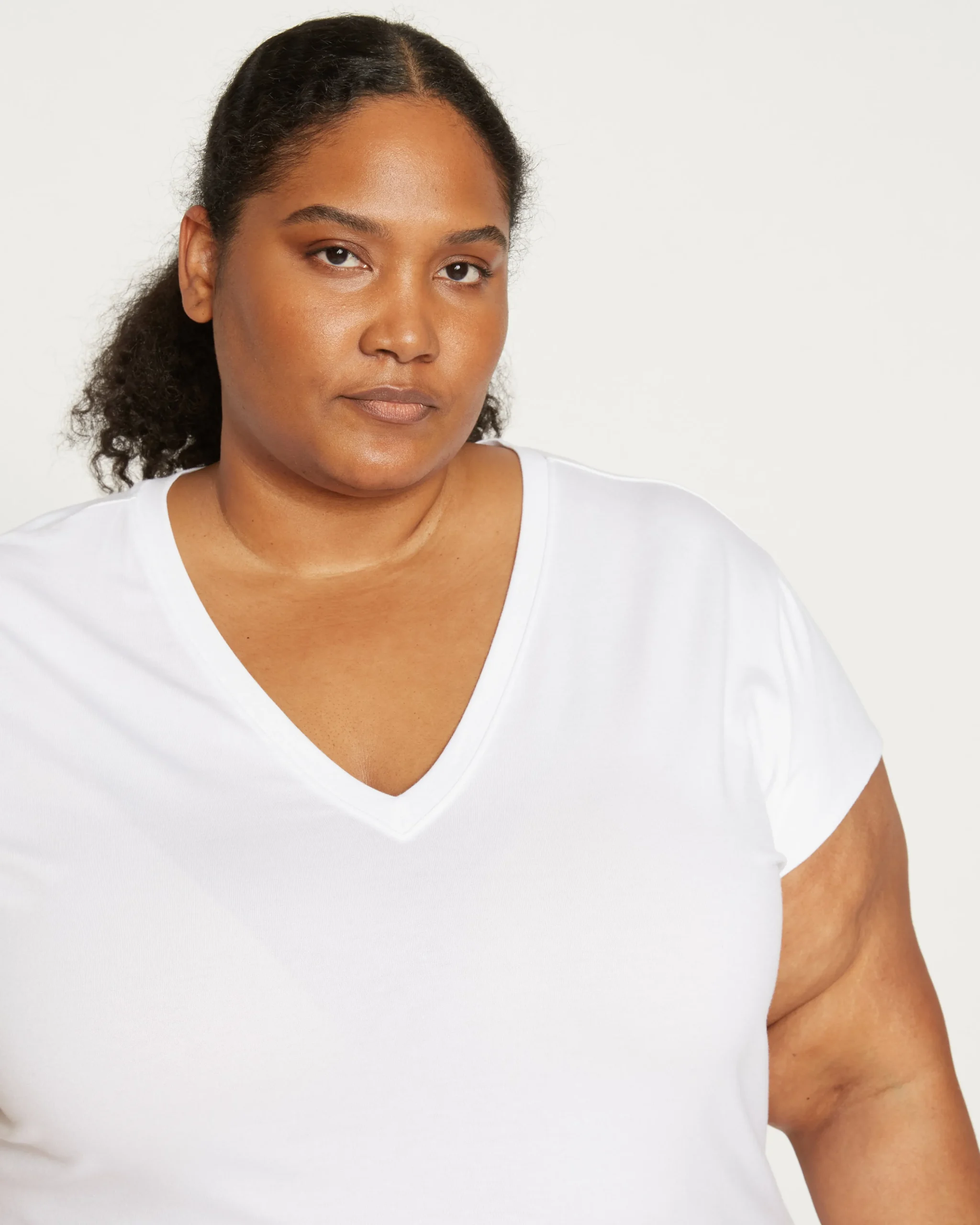 Ashley V Neck Cap Sleeve Tee White