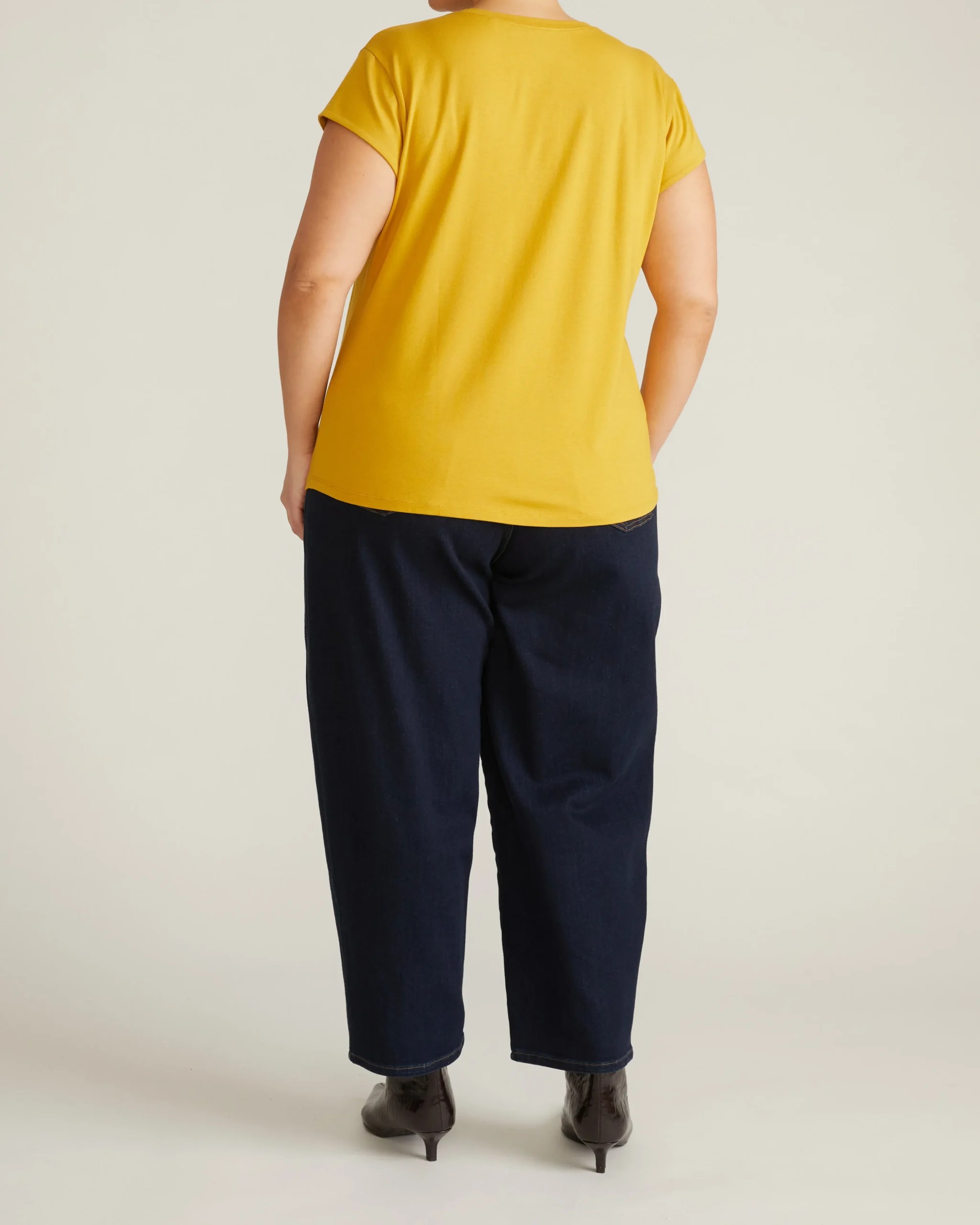 Ashley V Neck Cap Sleeve Tee Yellow Ochre