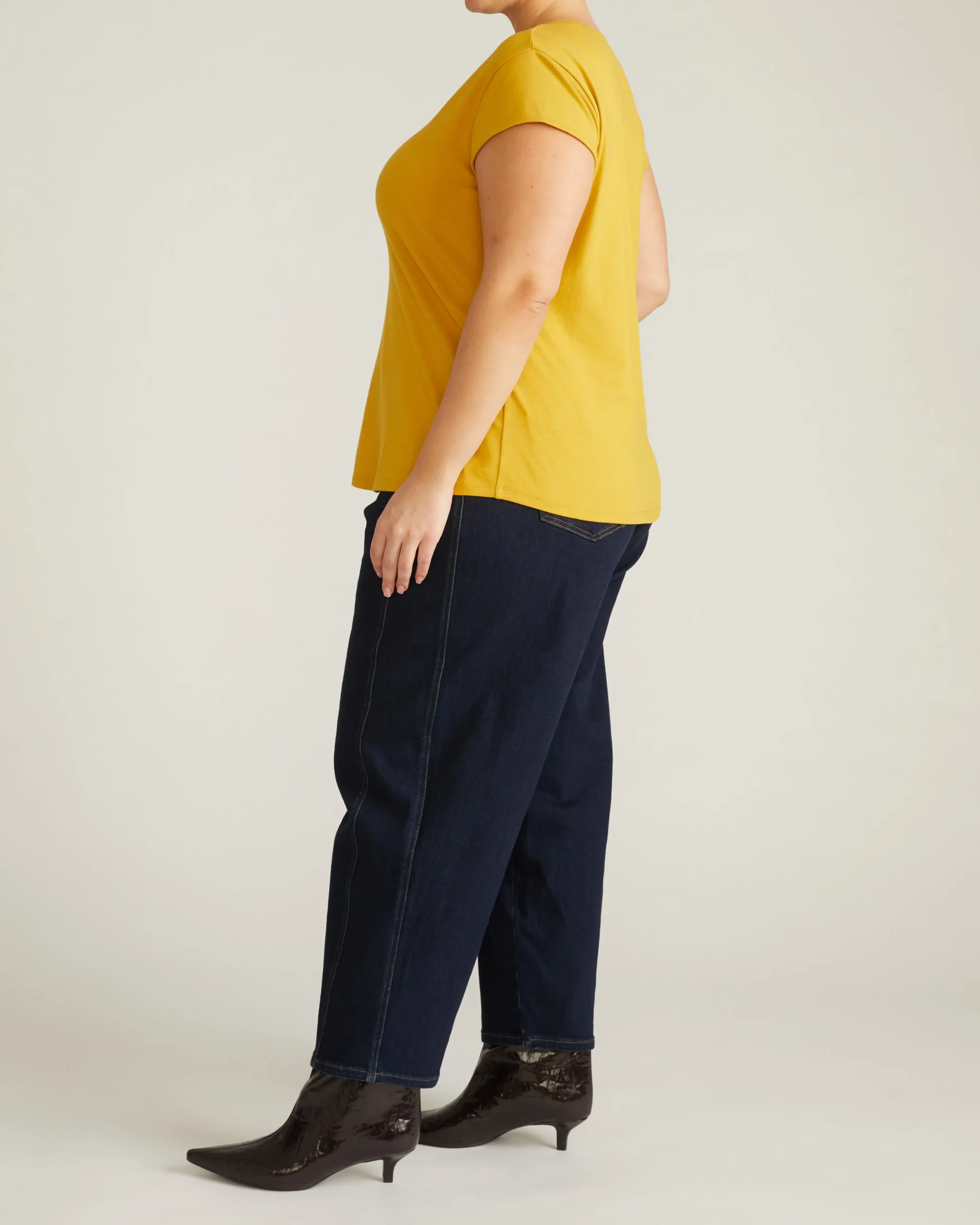 Ashley V Neck Cap Sleeve Tee Yellow Ochre