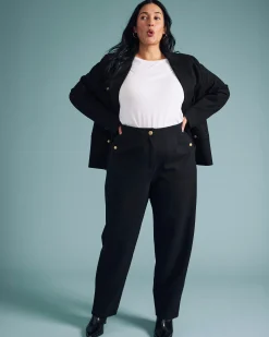 Audrey Relaxed Uniform Ponte Workpant Black with Gold Buttons