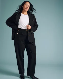 Audrey Relaxed Uniform Ponte Workpant Black with Gold Buttons