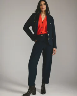 Audrey Relaxed Uniform Ponte Workpant Navy with Gold Buttons