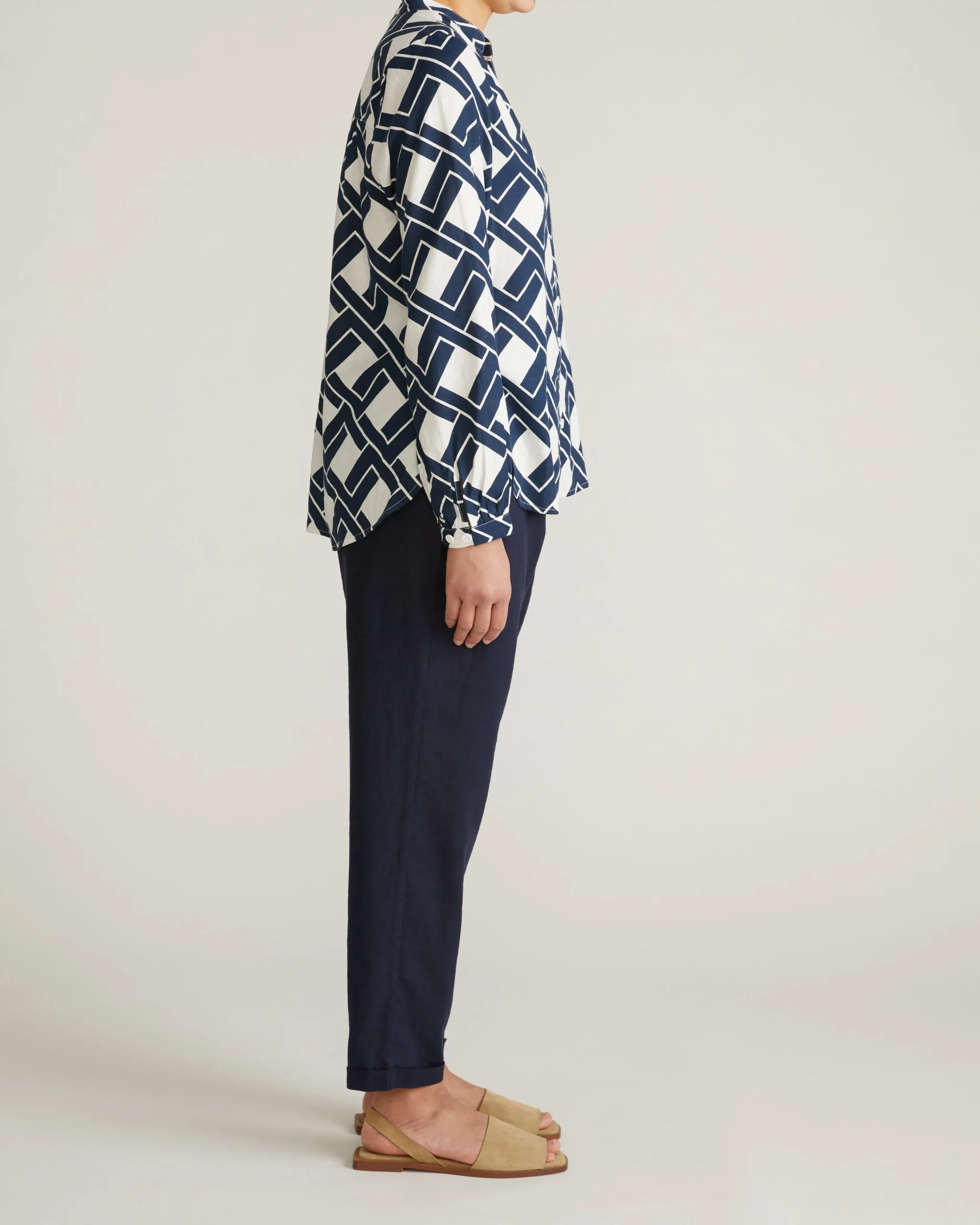 Avalon Linen Blend Blouse Geometrica Print