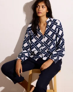 Avalon Linen Blend Blouse Geometrica Print