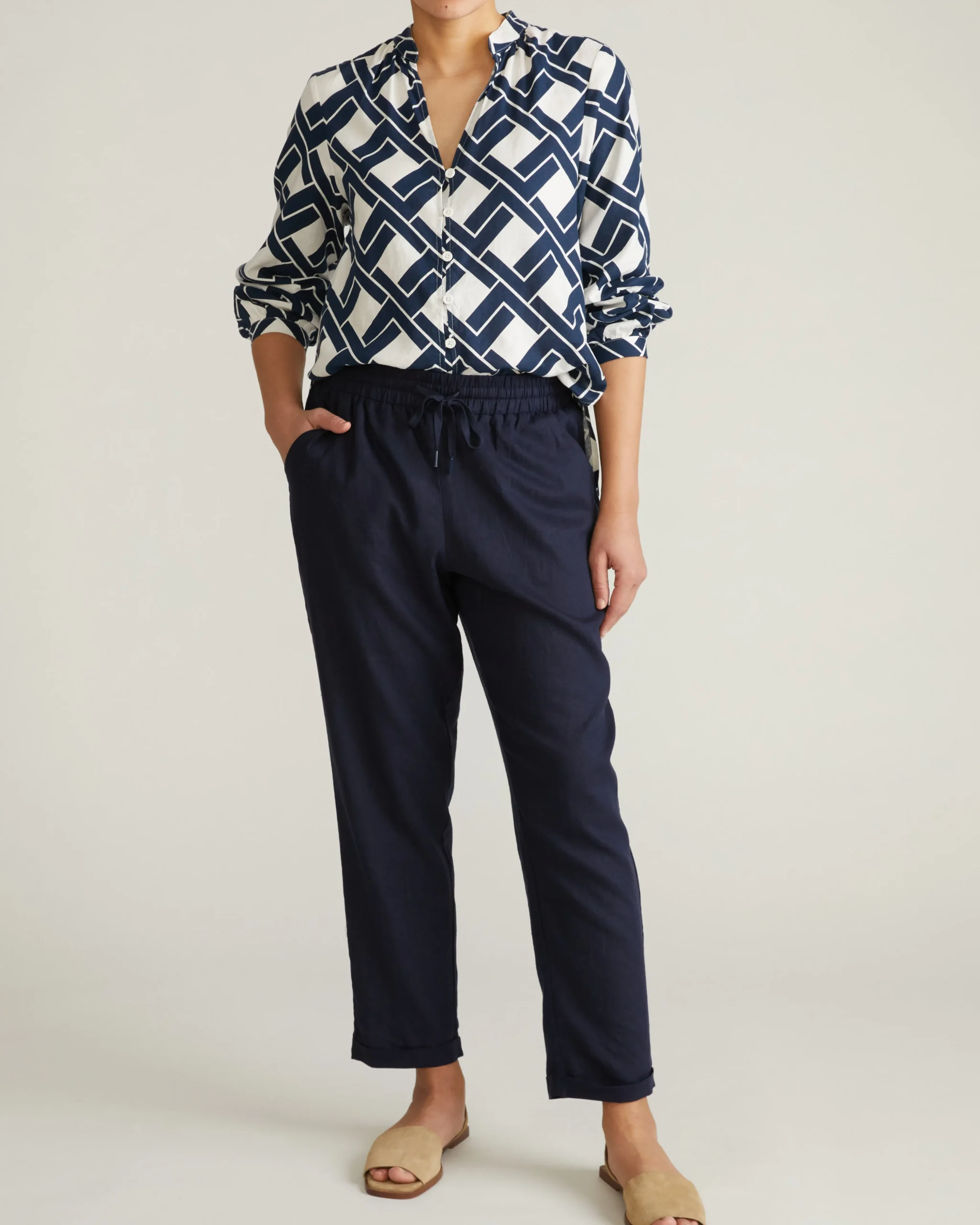 Avalon Linen Blend Blouse Geometrica Print
