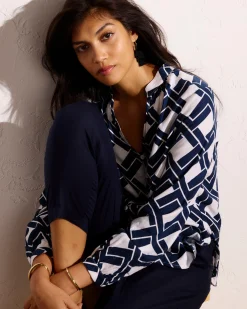 Avalon Linen Blend Blouse Geometrica Print