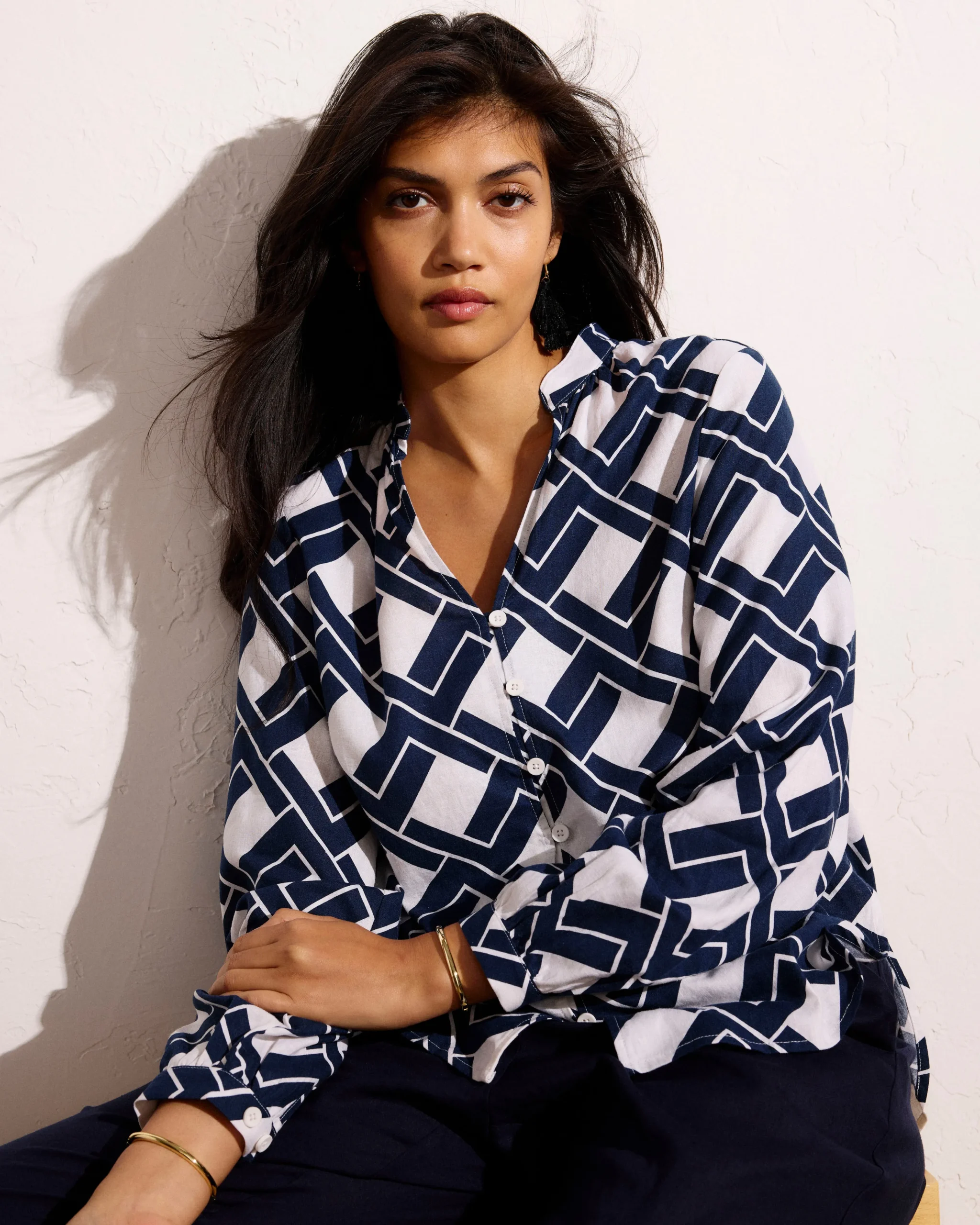 Avalon Linen Blend Blouse Geometrica Print