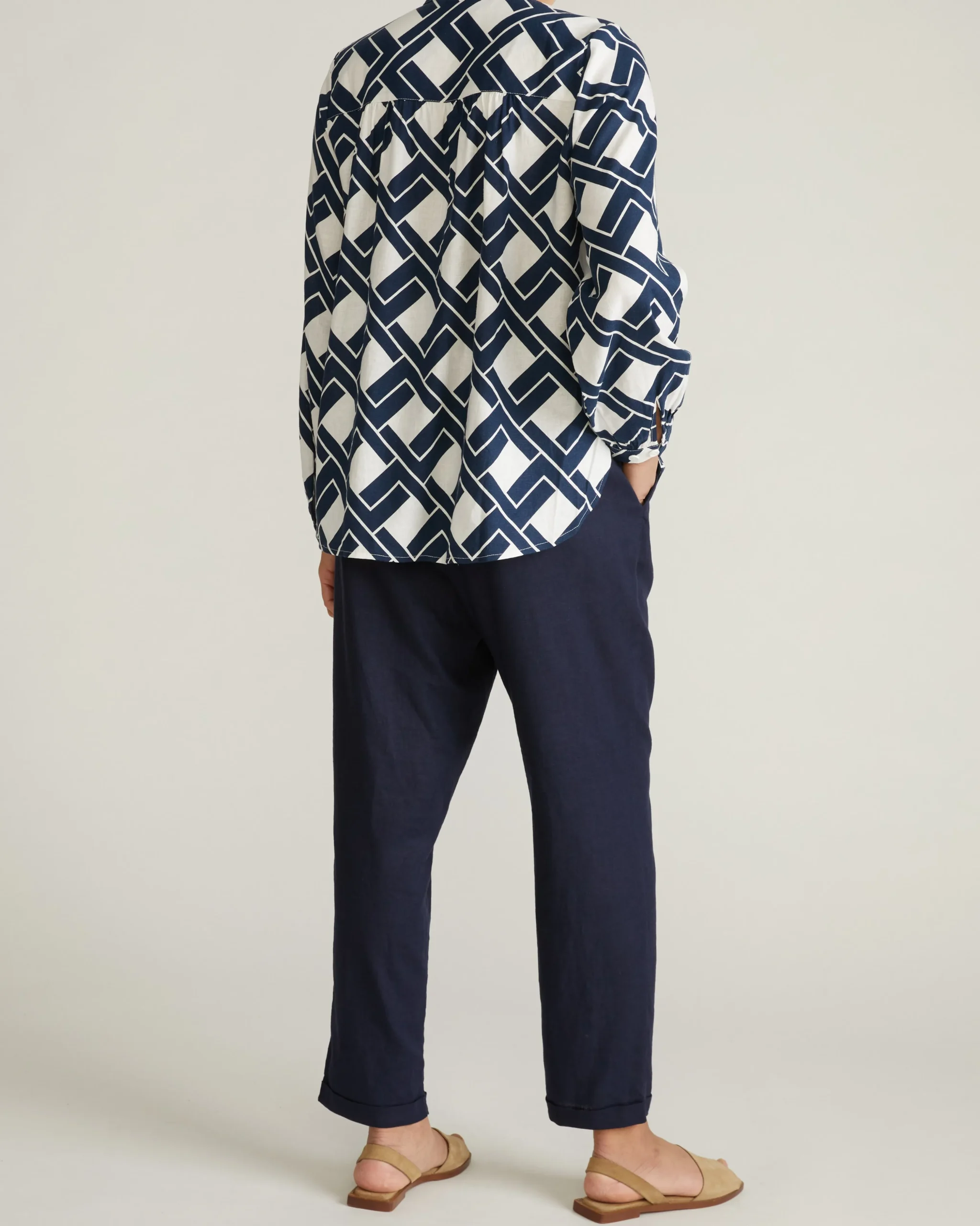 Avalon Linen Blend Blouse Geometrica Print