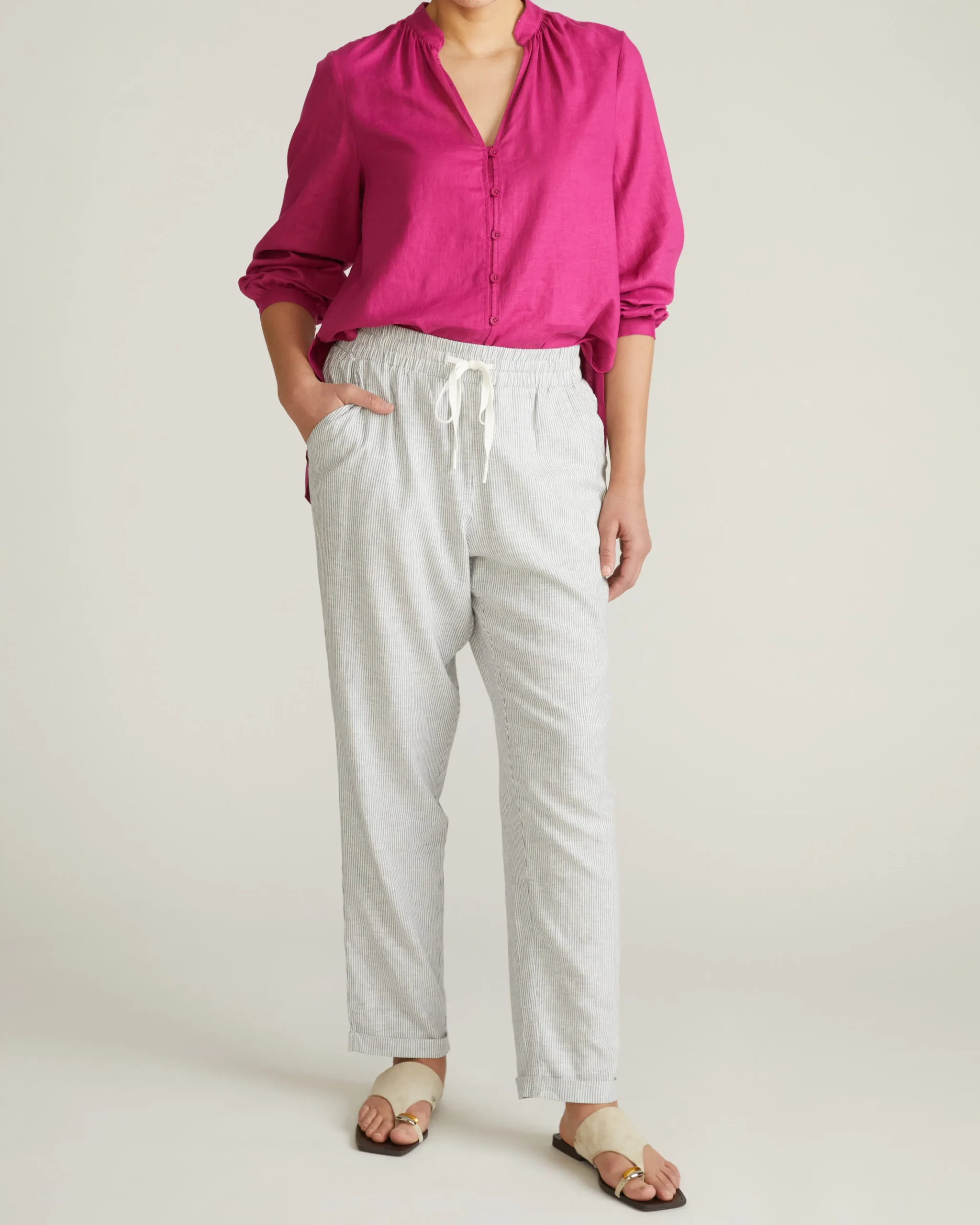 Avalon Linen Blend Blouse Hyper Pink