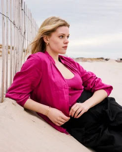 Avalon Linen Blend Blouse Hyper Pink