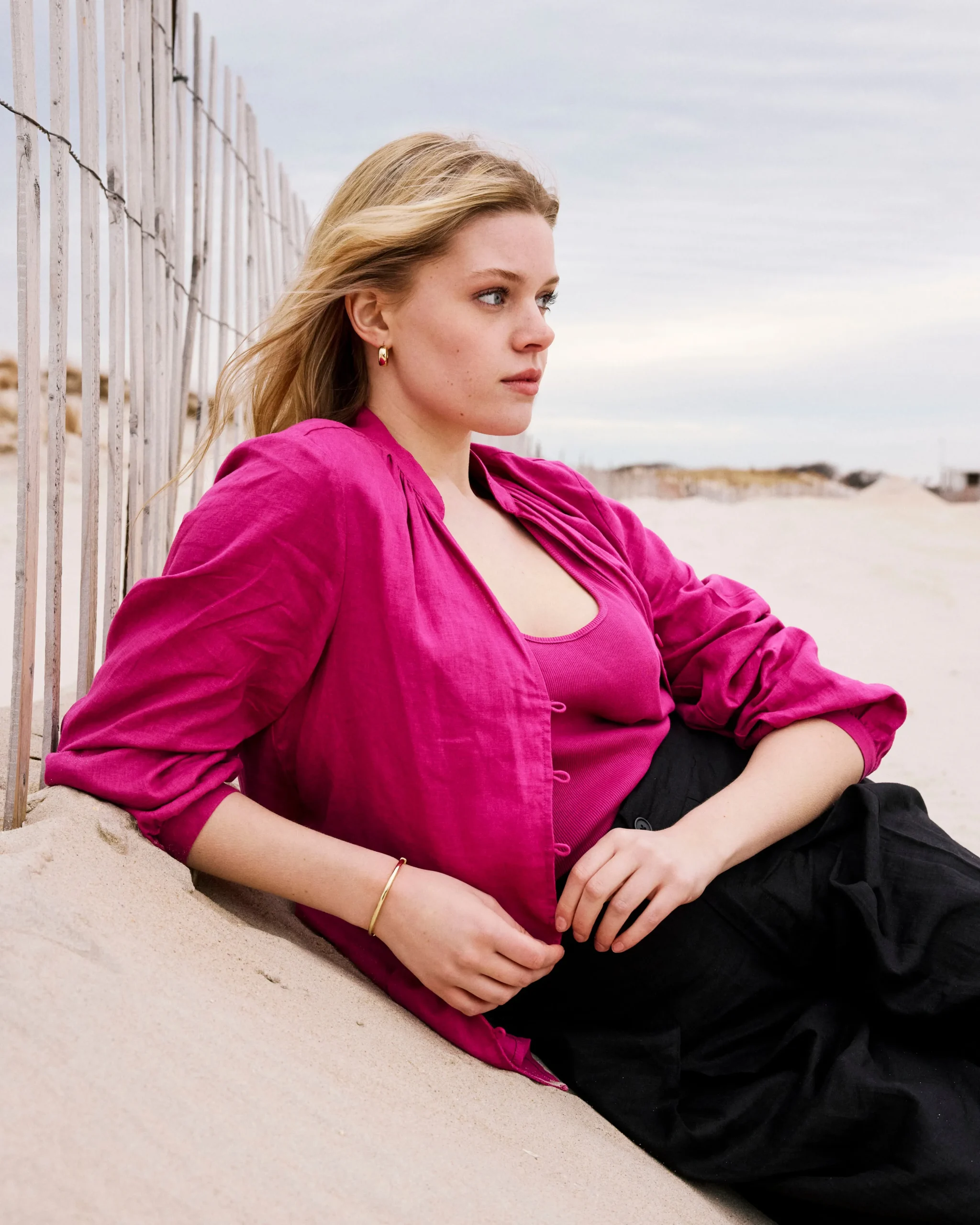 Avalon Linen Blend Blouse Hyper Pink