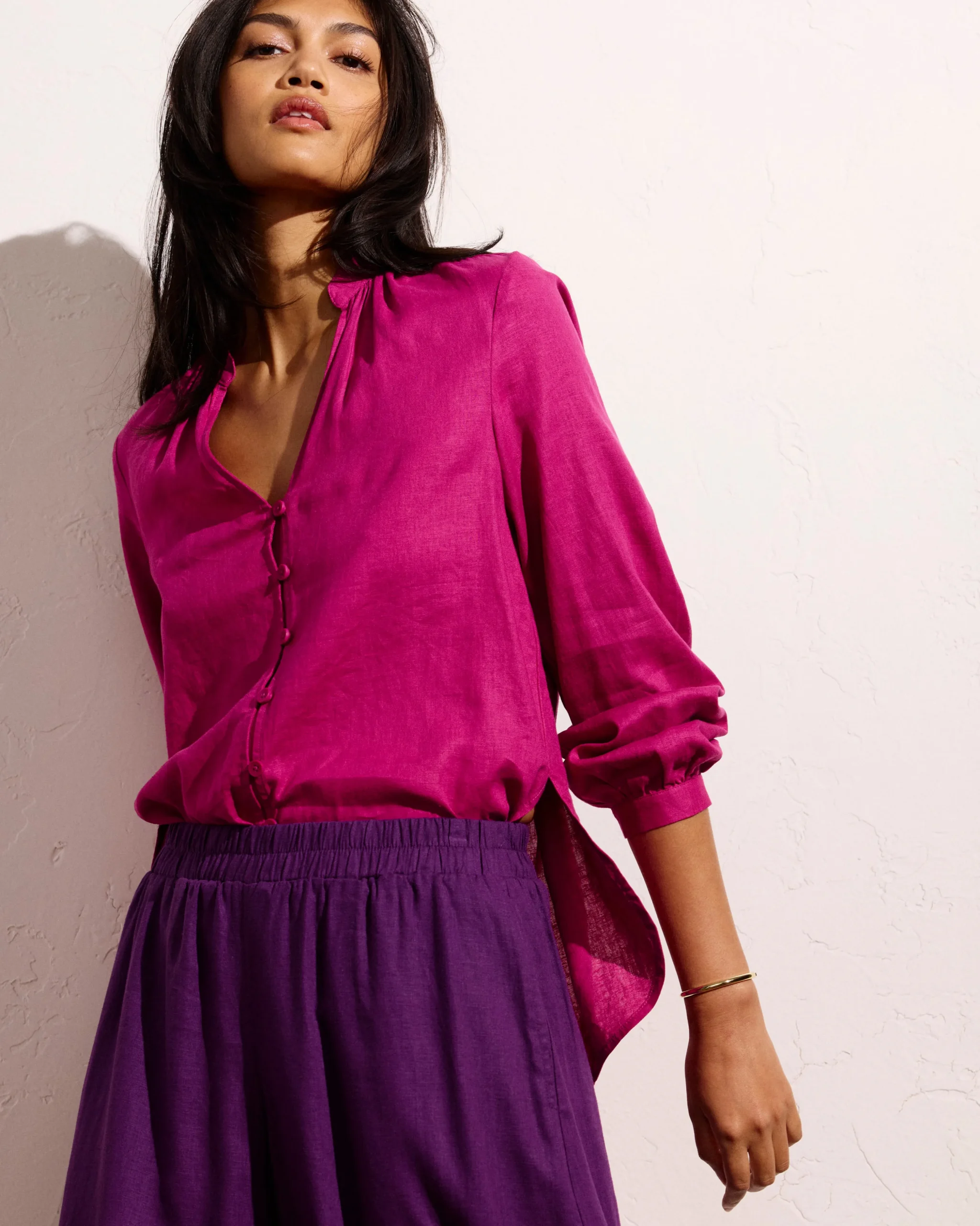 Avalon Linen Blend Blouse Hyper Pink