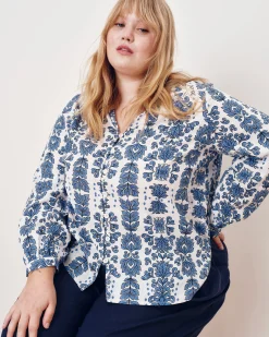 Avalon Linen Blend Blouse Rococo Beach Print
