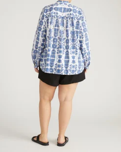 Avalon Linen Blend Blouse Rococo Beach Print