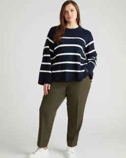Bardot Wide Sleeve Cotton Sweater Navy/White