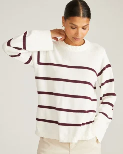 Bardot Wide Sleeve Cotton Sweater Cream/Acai Stripe