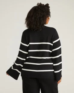 Bardot Wide Sleeve Cotton Sweater Black/White Stripes
