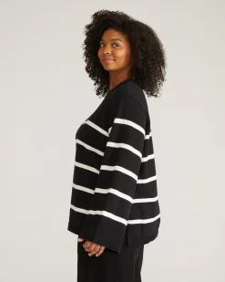Bardot Wide Sleeve Cotton Sweater Black/White Stripes