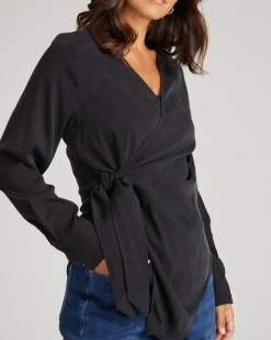 Beacon Stretch Cupro Wrap Shirt Black