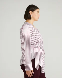 Beacon Stretch Poplin Wrap Shirt Lilac Multi Stripe
