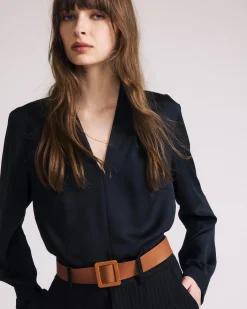 Beatrice Soft Satin Long Sleeve Top Black