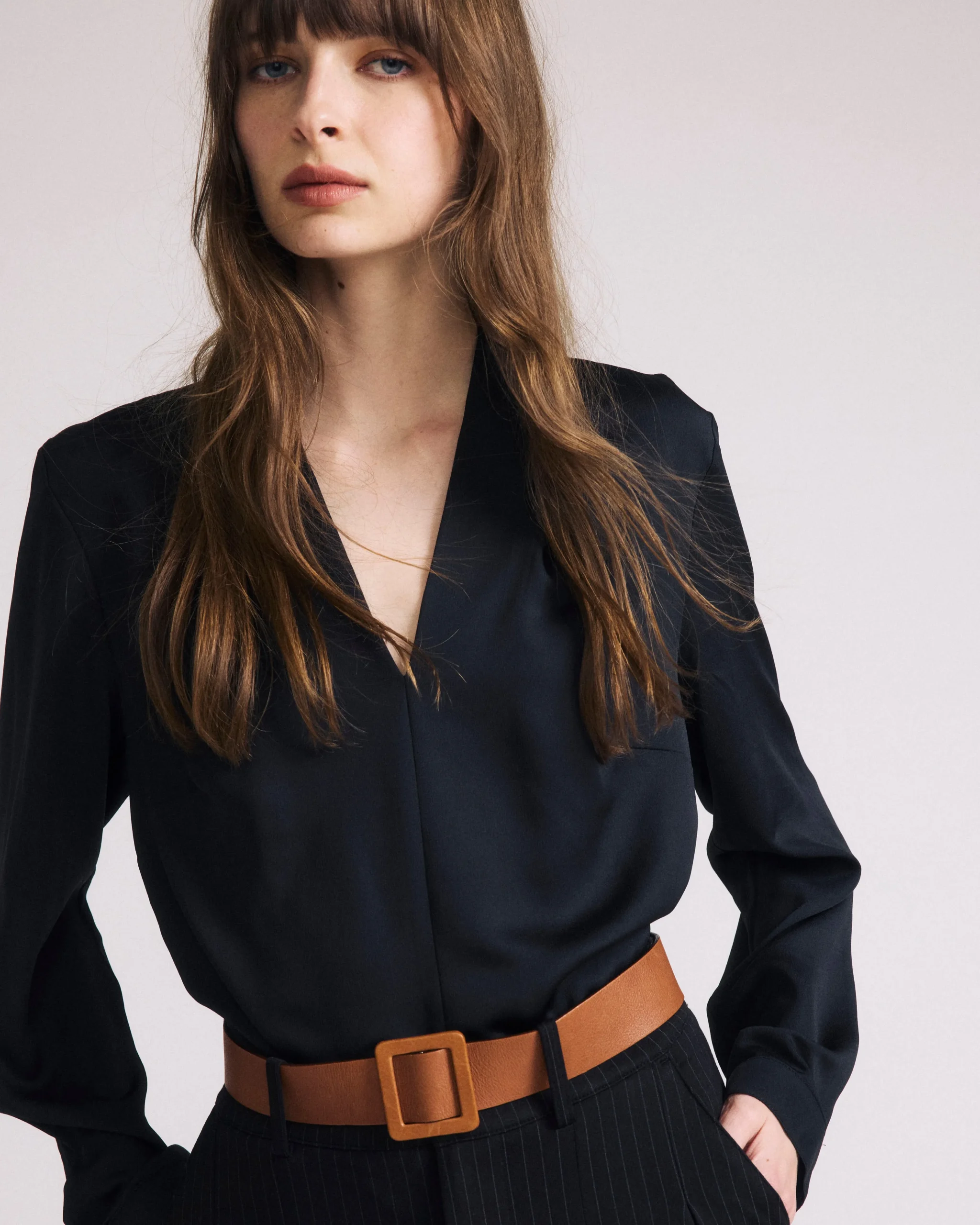 Beatrice Soft Satin Long Sleeve Top Black