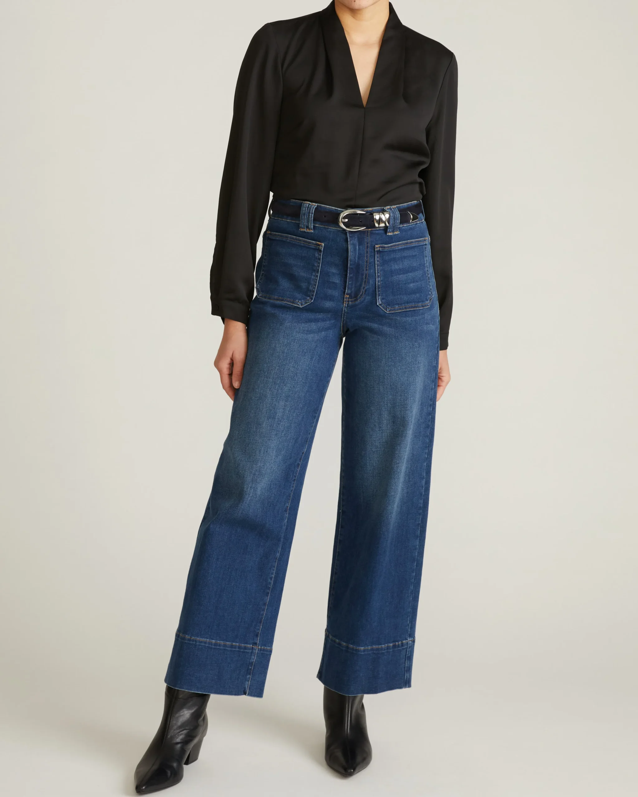 Beatrice Soft Satin Long Sleeve Top Black