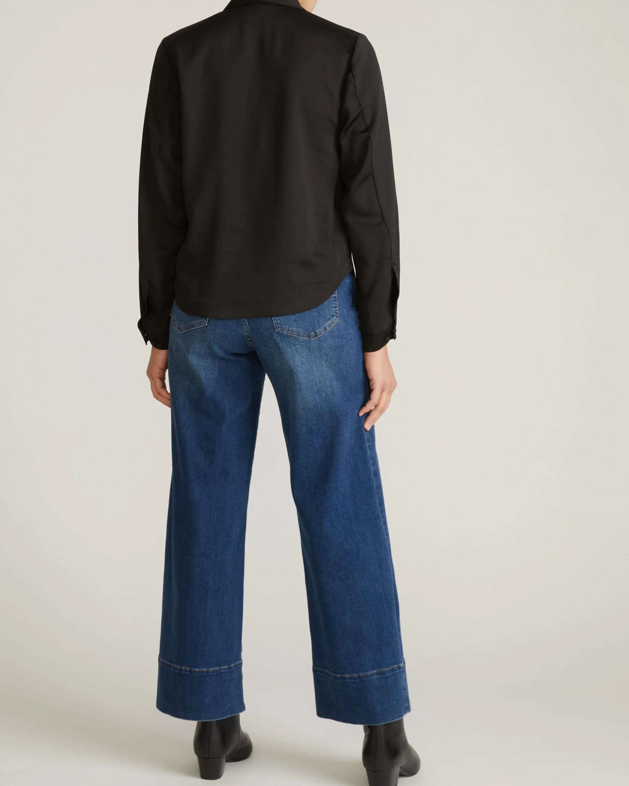 Beatrice Soft Satin Long Sleeve Top Black