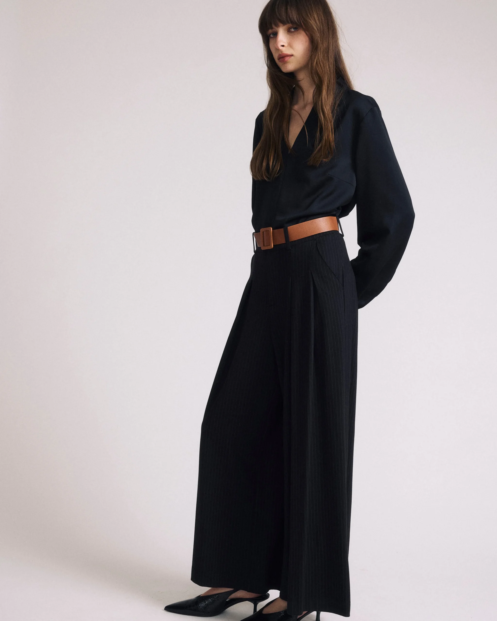 Beatrice Soft Satin Long Sleeve Top Black