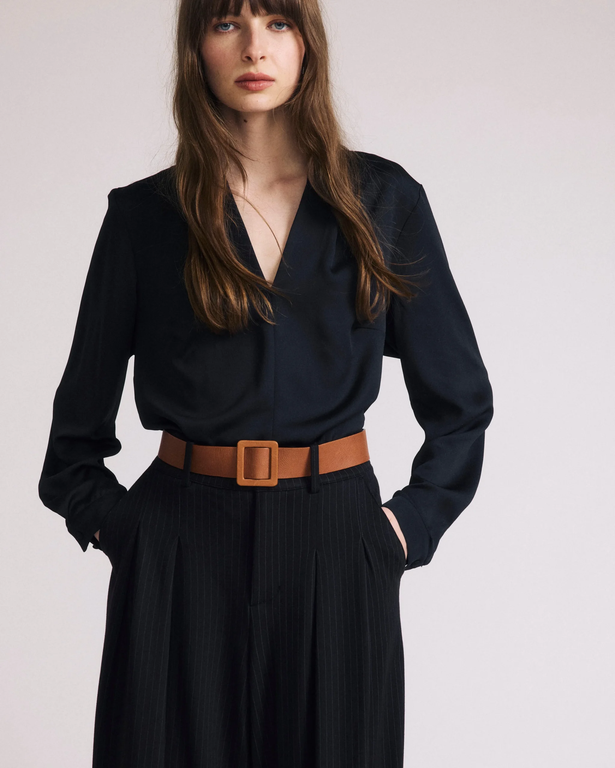 Beatrice Soft Satin Long Sleeve Top Black
