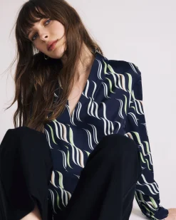Beatrice Soft Satin Long Sleeve Top Paddington Ribbon Print