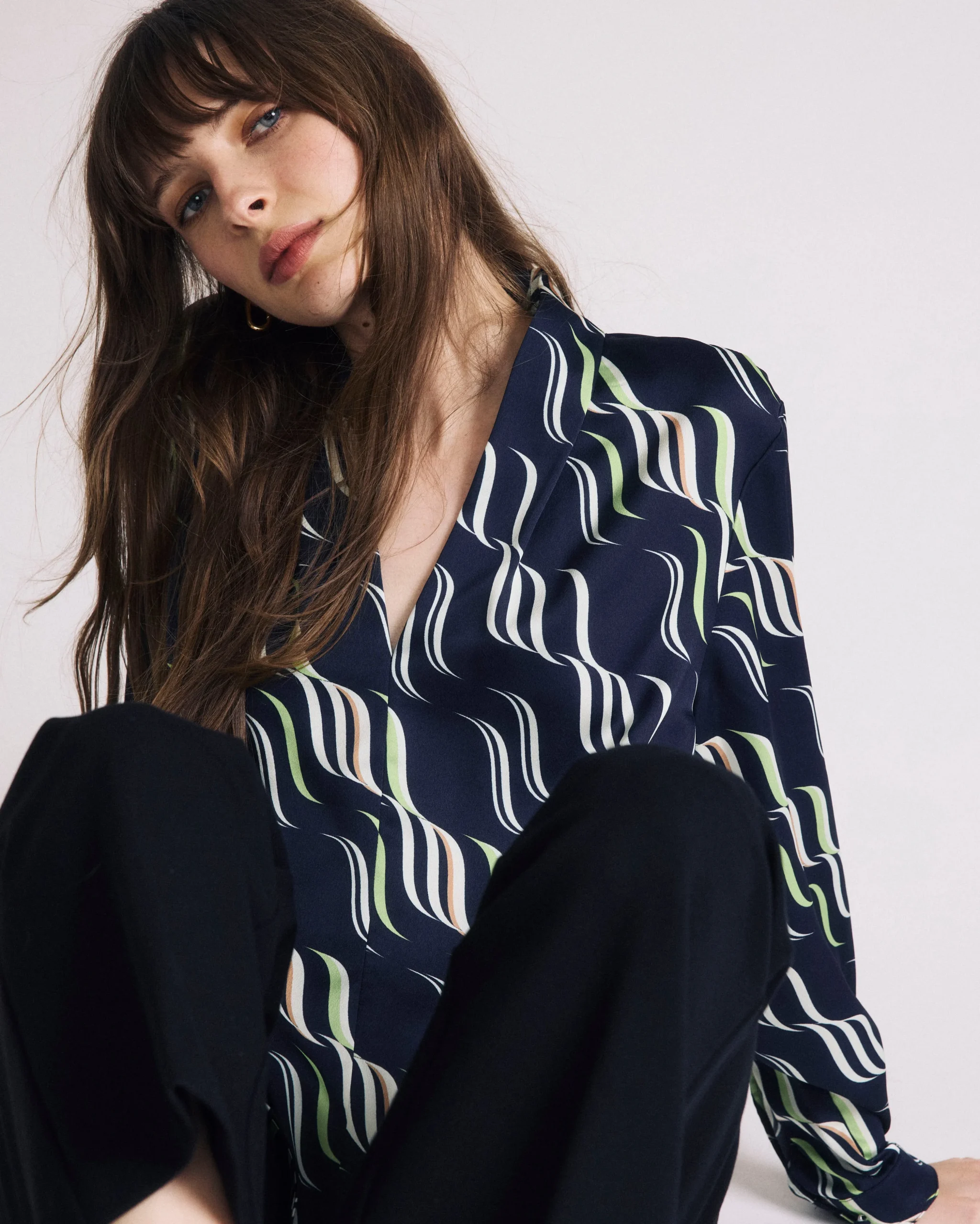 Beatrice Soft Satin Long Sleeve Top Paddington Ribbon Print