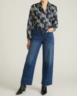 Beatrice Soft Satin Long Sleeve Top Paddington Ribbon Print