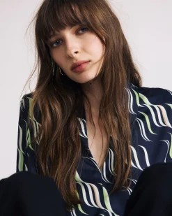 Beatrice Soft Satin Long Sleeve Top Paddington Ribbon Print