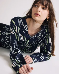 Beatrice Soft Satin Long Sleeve Top Paddington Ribbon Print