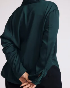 Beatrice Soft Satin Long Sleeve Top Forest Green